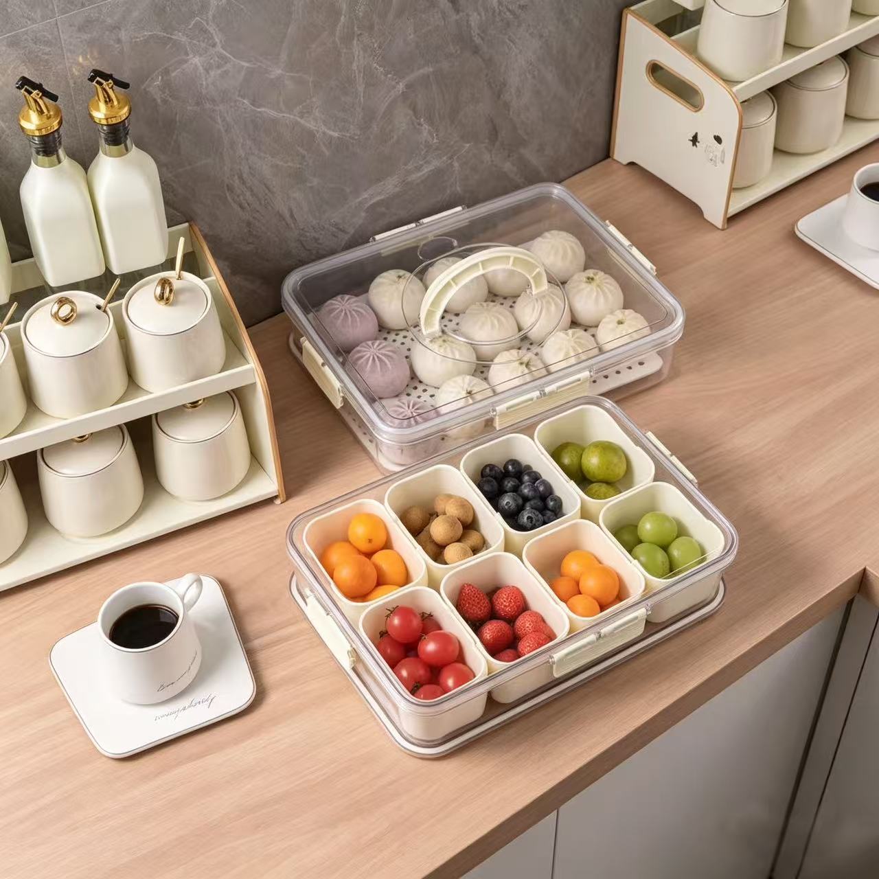 Refrigerator Organization Airtight Produce Keeper with Drain Basket, Vegetable Washing & Storage Container