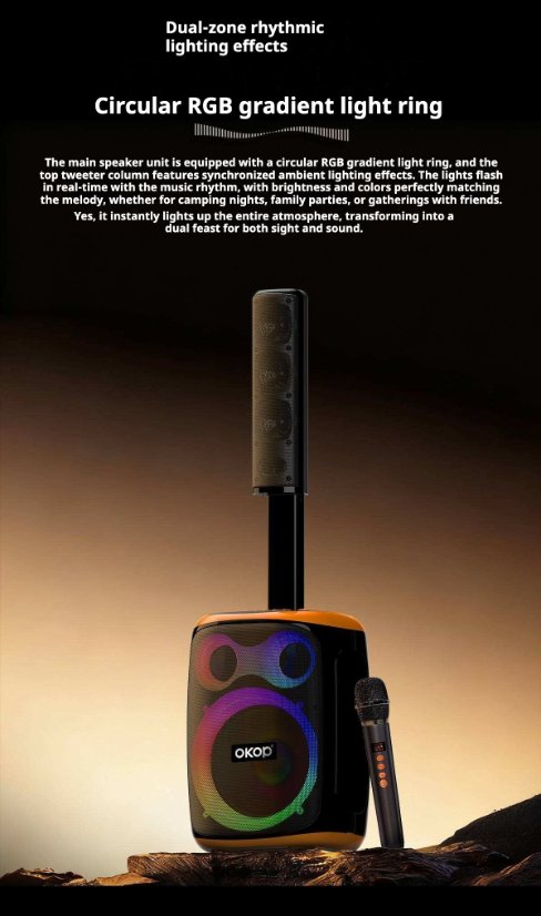Karaoke Speaker System KP-8008/8009 Wireless Bluetooth Speaker – 120W High Power, Dual Microphones for Karaoke, Portable Audio System for Outdoor Use and Home Parties