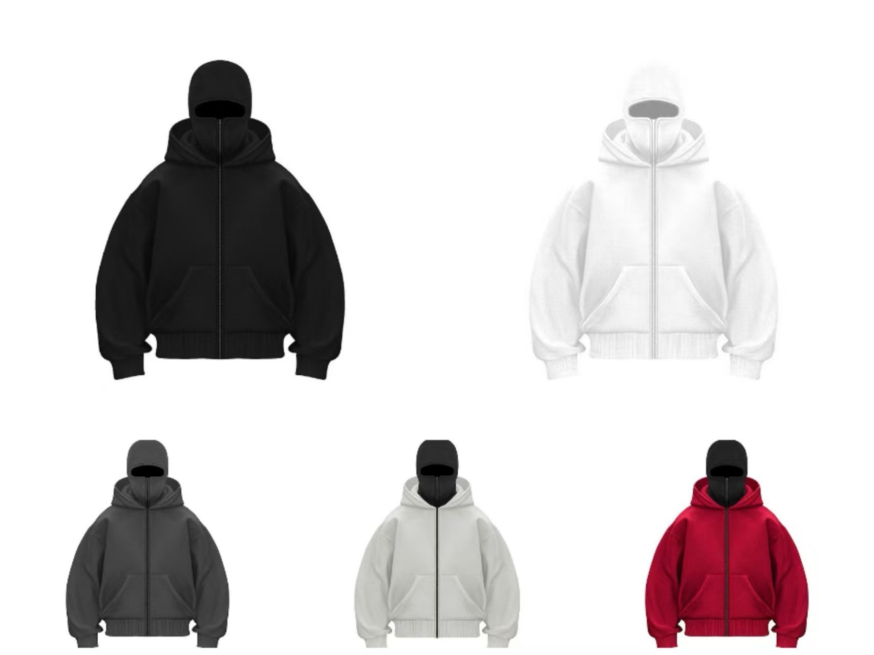 Men's Zip-Up Hoodie Double-Hood Masked Zip-Up Hoodie