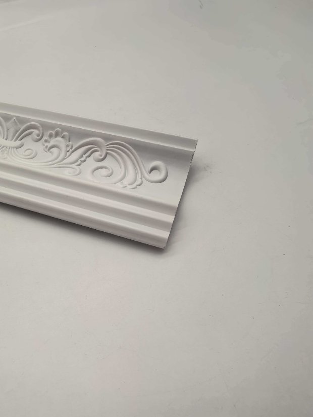 cornice PS European Retro Scroll Embossed Crown Molding, Raw White Blank Ceiling Cornice Line