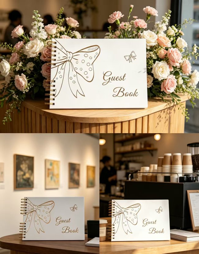 Personalized Photo Album Original Design Bow-Themed Wedding Guestbook