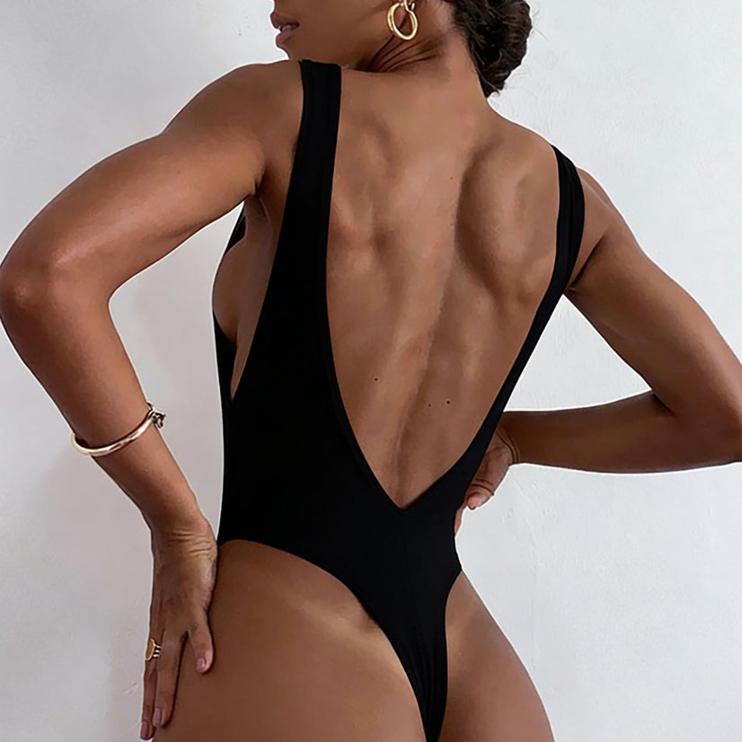 Bodysuits & Rompers 6589 Satin One-Shoulder Open-Back Bodysuit