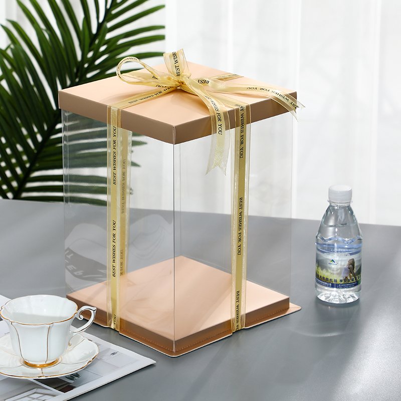 Square Cake Boxes Square Cake Box with Gold Lid and Clear Side Panels