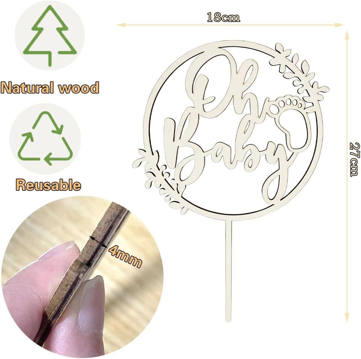 Infant Baptism Wooden Birthday Cake Decoration Insert Sign