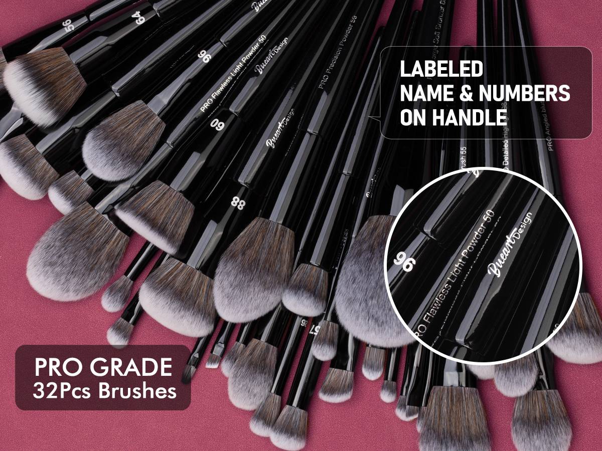 Professional Makeup Brush Set 32Pcs PRO Grade Makeup Brushes Set with Super large Holder, Premium Ultra-soft Synthetic Foundation Contour Powder Blush Concealer Eyeshadow Classic Black Make up Brush