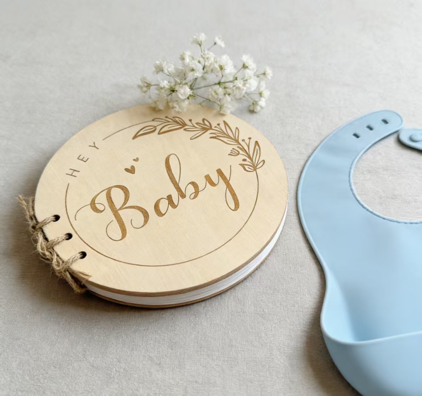 Infant Baptism Baby Shower Memory Sign-in Book Laser Engraved Wooden