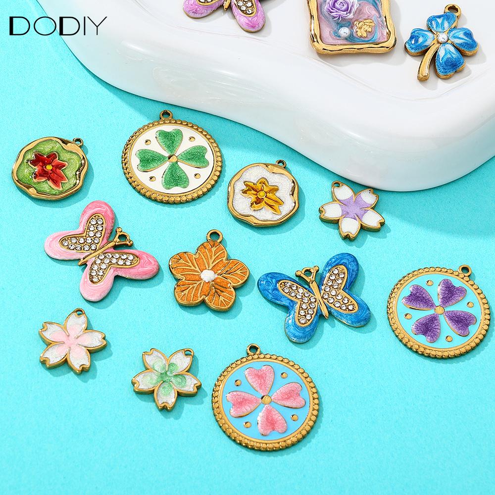 Charms DODY Floral Enamel Charms | 316L Stainless Steel 18K PVD Gold DIY Jewelry Pendants