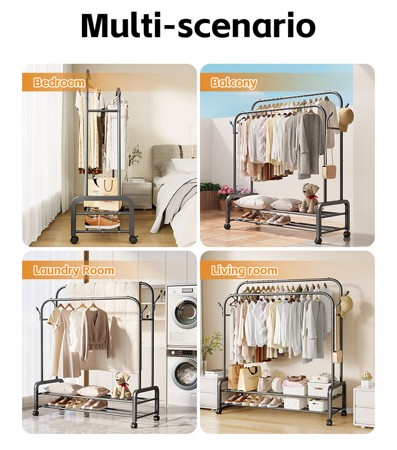 Rolling Clothes Rack Heavy Duty Double Rail Rolling