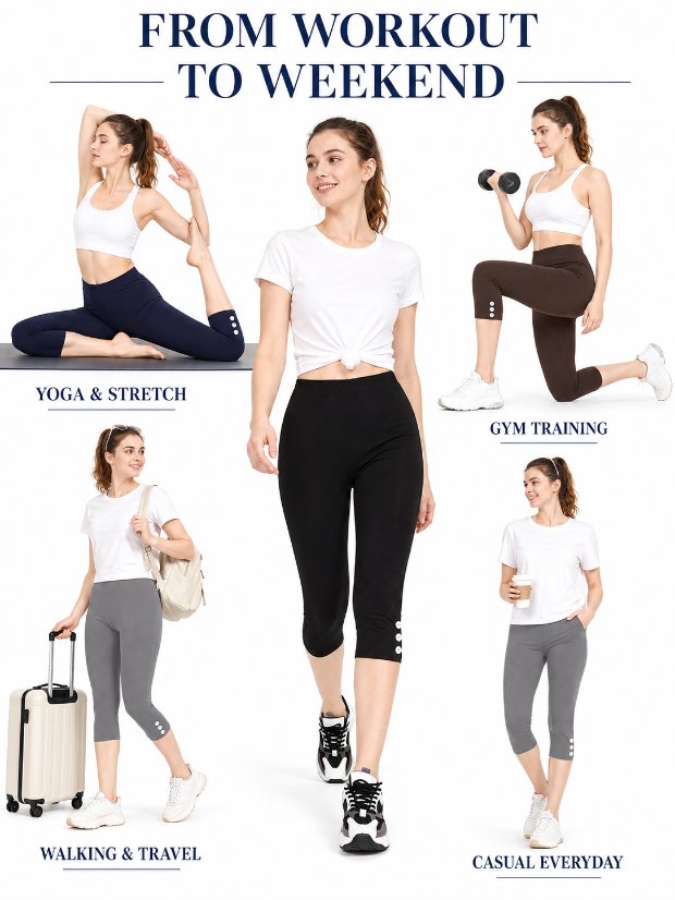 legging-shorts-capri-pant Capri Leggings for Women - High Waisted Capris Tummy Control Yoga Pants with Pockets Workout Cycling Tights
