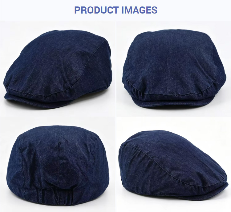 Newsboy Caps Vintage Dark Washed Denim Flat Cap Classic Ivy Newsboy Hat with Elastic Rear Band