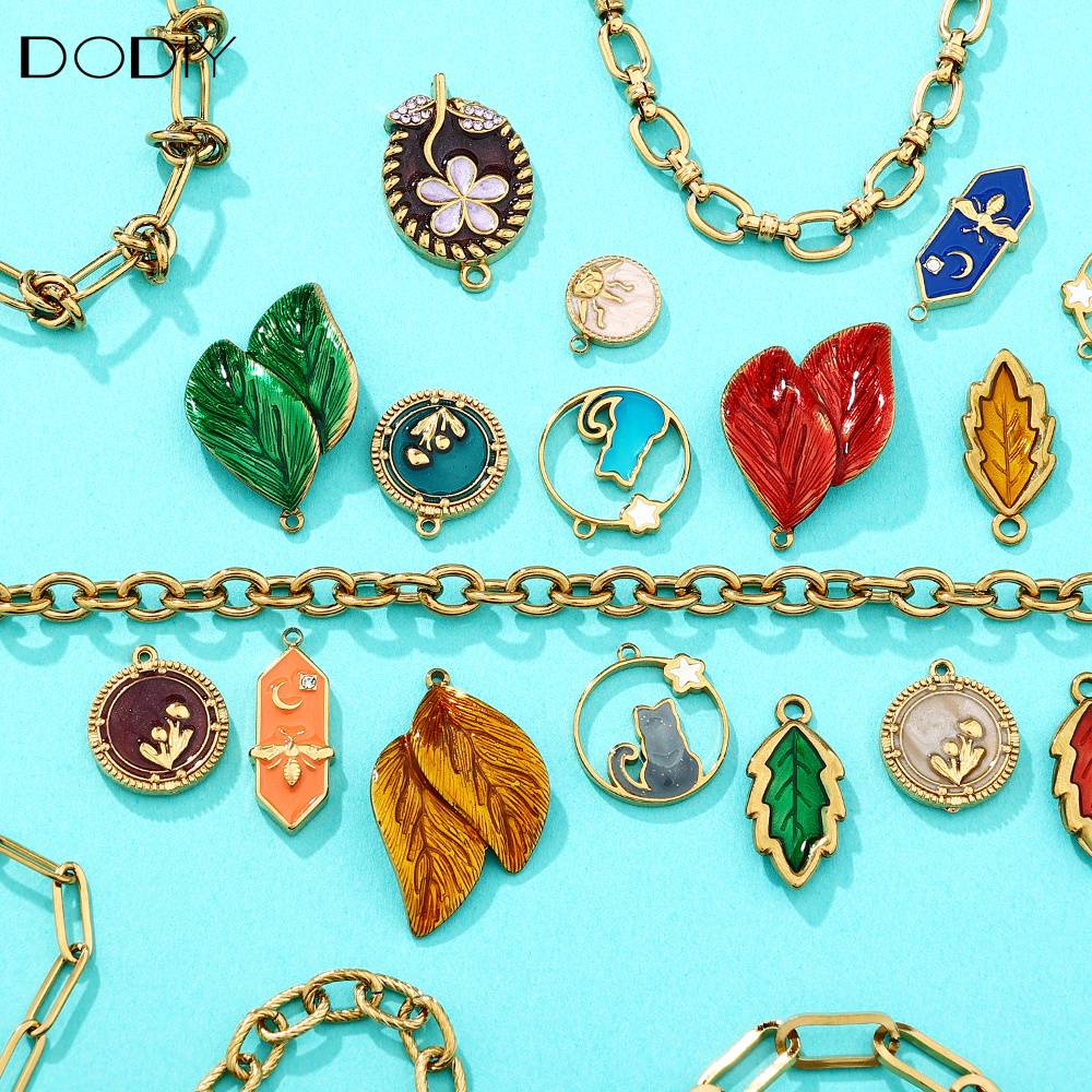 Charms DODY Nature Witchy Enamel Charms | 316L Stainless Steel 18K PVD Gold DIY Jewelry Pendants