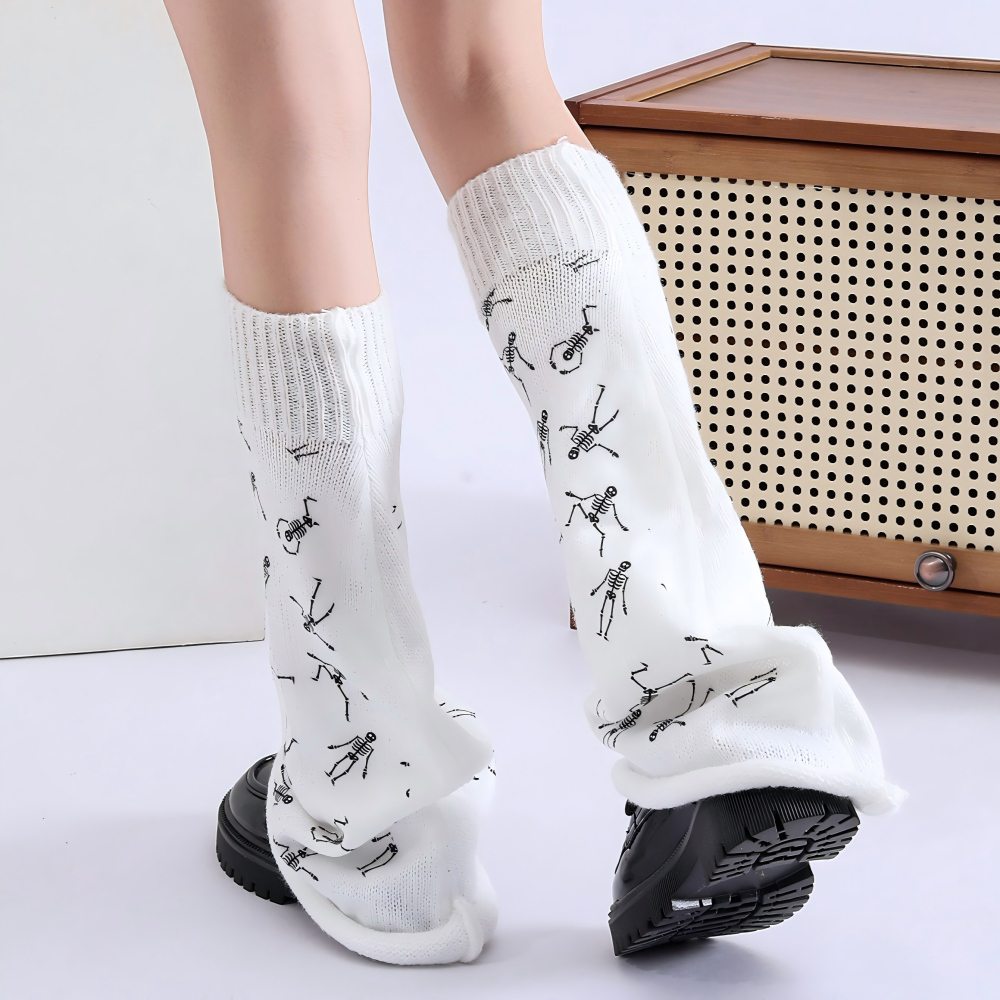 Long Knee-High Leg Warmers New Bell-Mouth Skull Leg Warmers