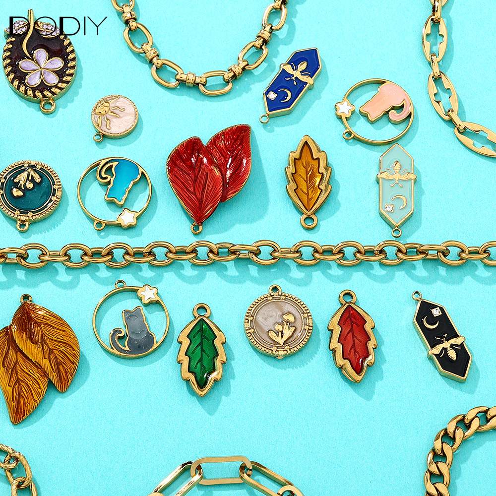 Charms DODY Nature Witchy Enamel Charms | 316L Stainless Steel 18K PVD Gold DIY Jewelry Pendants