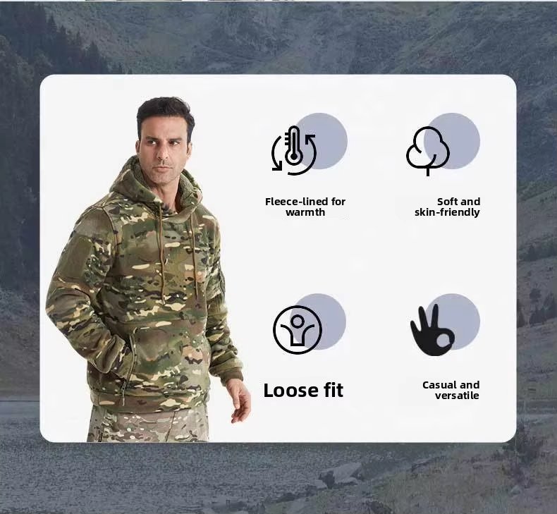 Fleece Jacket Cross-Border Exclusive Unisex Camo Fleece Jacket – Plus-Size Hooded Warm Fleece Jacket Made in China