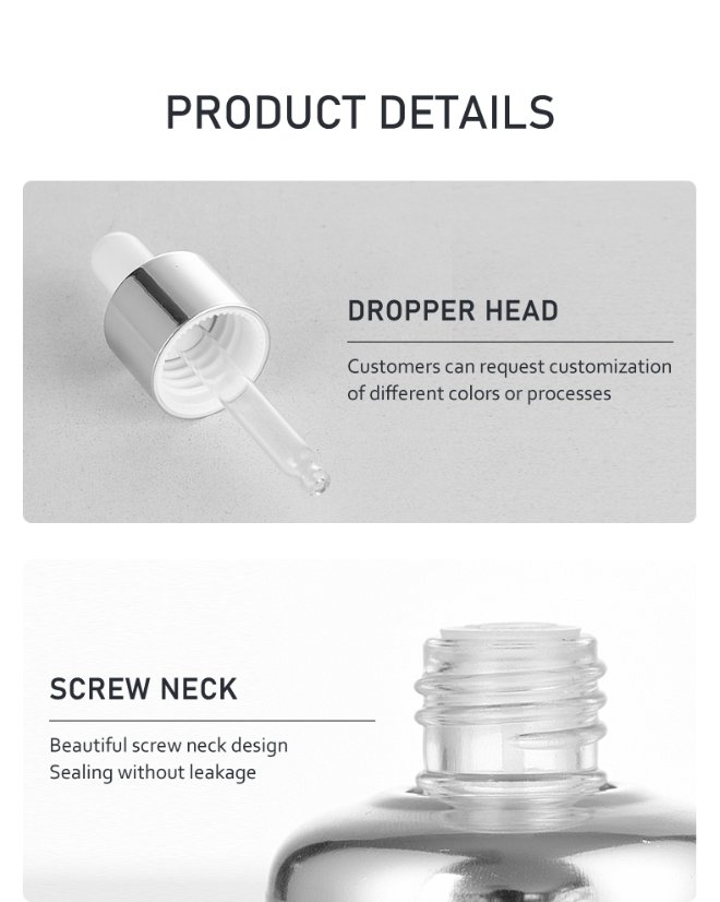 frasco cuentagotas 30ml Premium Essential Oil Dropper Bottle with Electroplated Components 