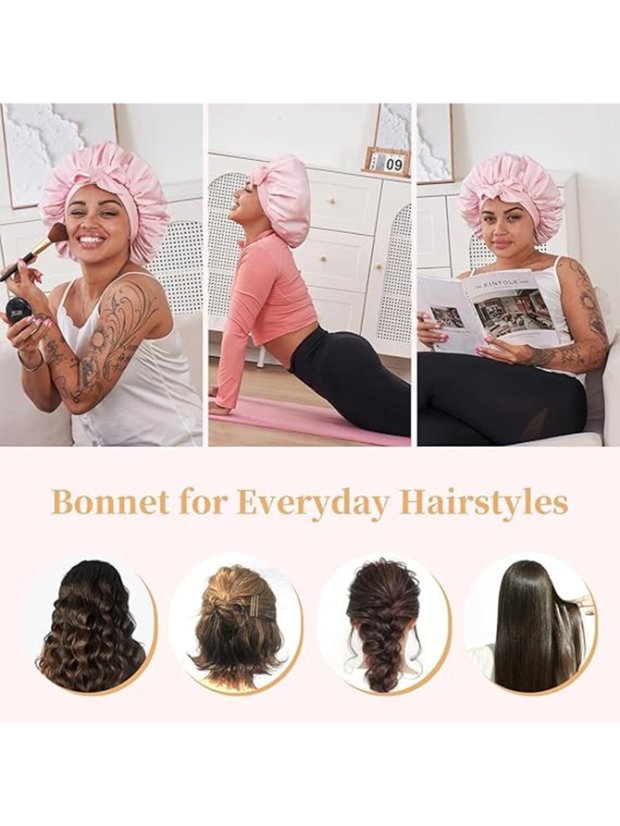 Bonnet Women's Adjustable Tie‑Closure Satin Sleep Bonnet, Solid Color Silky Hair Protection Night Cap