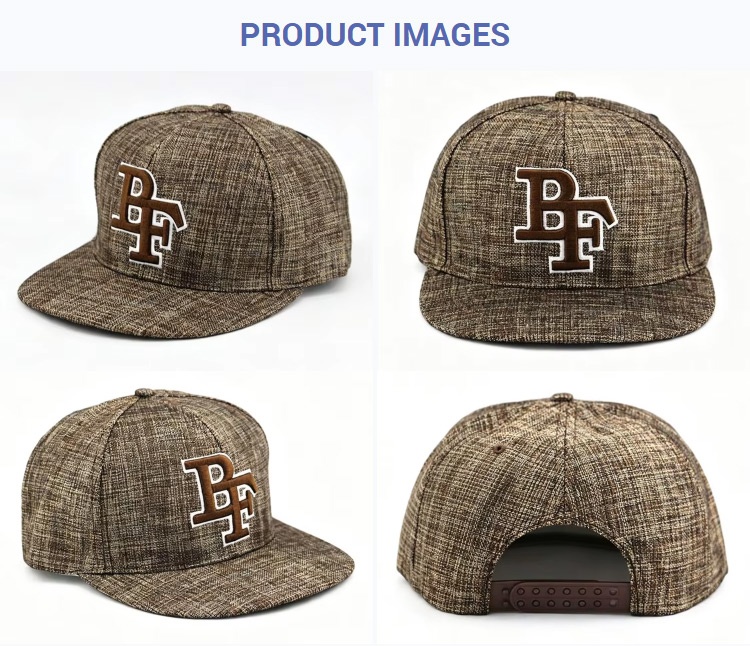 Flat Brim Caps Brown 3D White-Outline BF Embroidered Flat Brim Outdoor Snapback Cap Casual Unisex Hip-Hop Streetwear Adjustable Baseball Hat