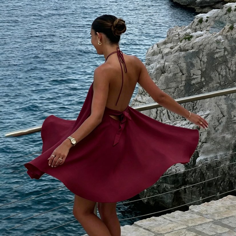 Dresses 7183 Cutout Halter Chiffon Mini Dress