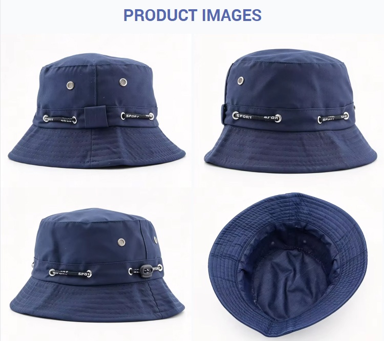 Bucket Hats Navy Blue Adjustable Drawstring Wide Brim Fisherman Hat Breathable Metal Eyelet Vent Sun Protection Sport Hiking Travel Bucket Cap