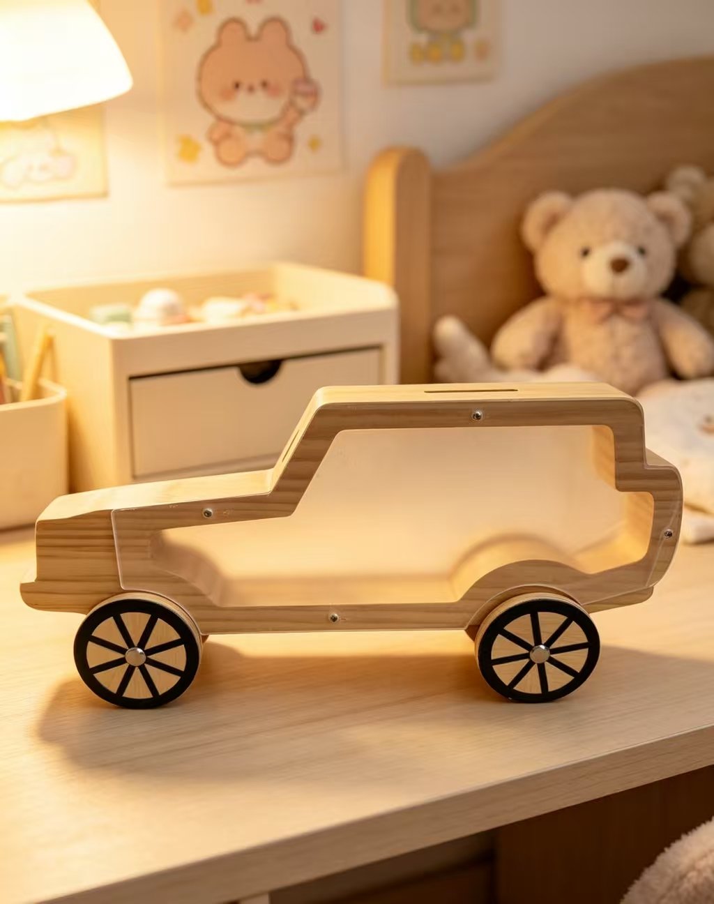 Holidays, gifts Solid Wood Car Shape Piggy Bank