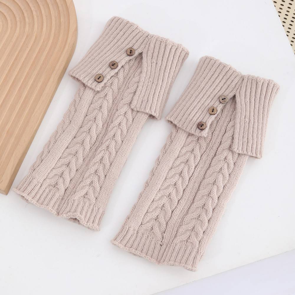 Long Knee-High Leg Warmers Fashionable Fold-Over Cable-Knit Button Leg Warmers