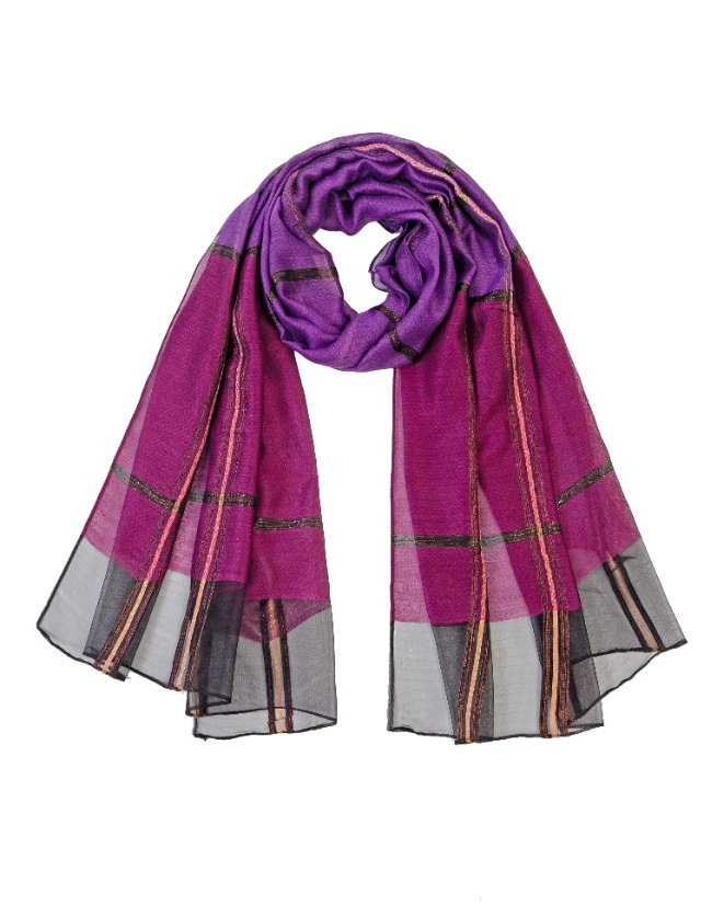 Plaid Long Scarves Plaid Metallic Yarn Long Scarf and Shawl