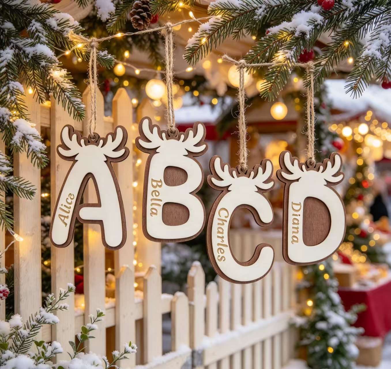 Holidays, gifts Christmas Wooden Reindeer 26 Letters Pendant