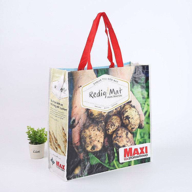Other Gift Packaging In‑Stock Woven Shopping Bag – 3D Supermarket Gift & Advertising Tote, Laminated Waterproof, Heavy‑Duty Storage