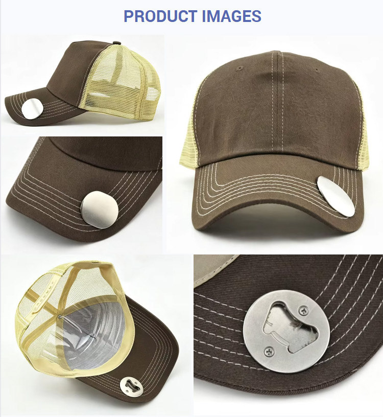 Trucker Caps Brown Built-in Bottle Opener Outdoor Trucker Hat Camping Fishing Party Brim Adjustable Mesh Baseball Cap for Men