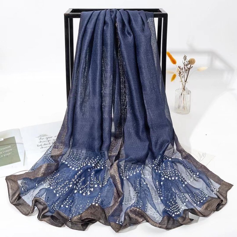 Rhinestone Long Scarves Wave Rhinestone Long Silk-Like Scarf
