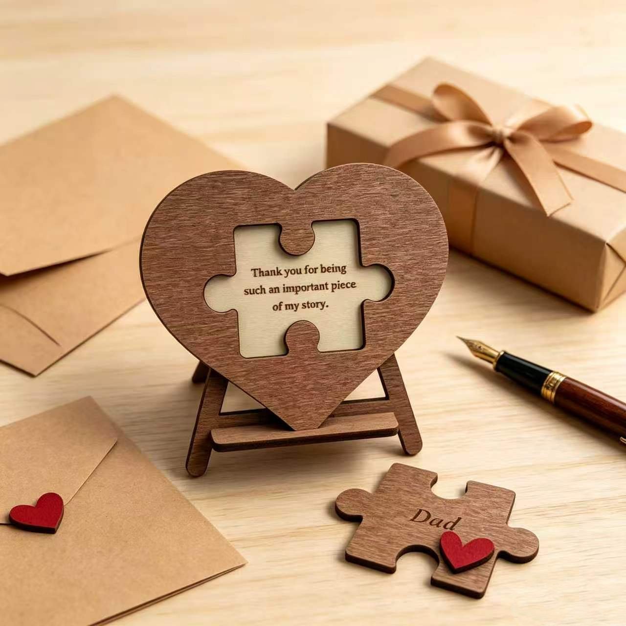 Holidays, gifts Heart Romantic Wooden Board Ornament Puzzle Sign Father's Day Mother's Day