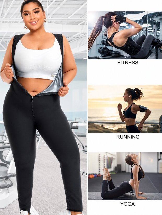 suits set Sauna Suit for Women Sleeveless Tank Top Jumpsuit with Zipper, Sweat Waist Trainer Weight Loss Belly Fat Burner