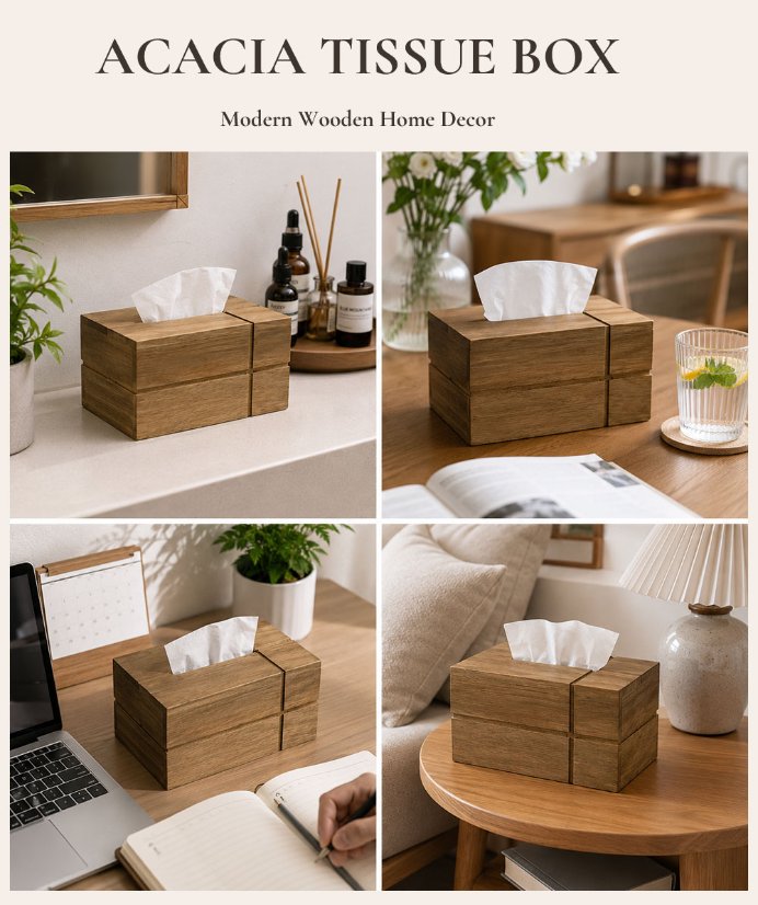 Desktop Storage ACACIA TISSUE BOX | Custom Sizes Available
