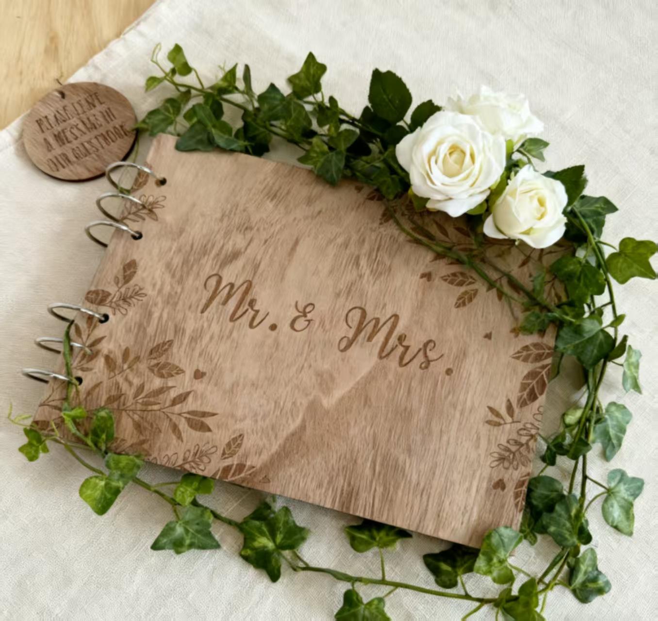 Personalized Photo Album Wooden Guest Book Signature Book Wedding Message Book
