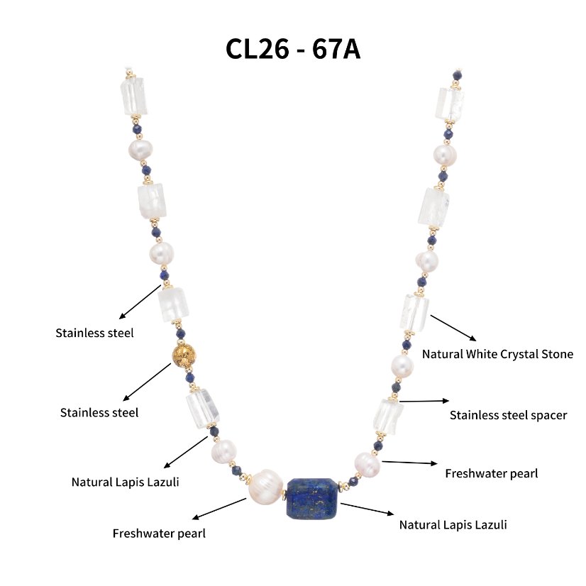 Stainless steel necklace Vintage Style Clear Crystal Lapis Lazuli & Pearl Jewelry Set