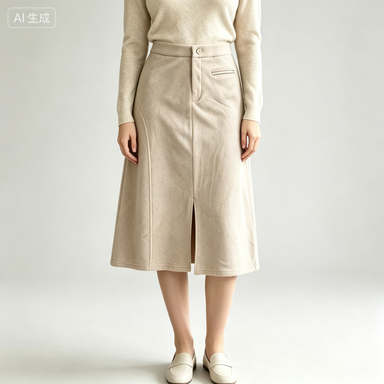 Everyday & Commuter Women's High-Waist Front-Slit Wool-Blend A-Line Midi Skirt