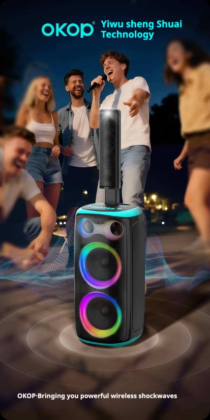 Karaoke Speaker System KP-8008/8009 Wireless Bluetooth Speaker – 120W High Power, Dual Microphones for Karaoke, Portable Audio System for Outdoor Use and Home Parties