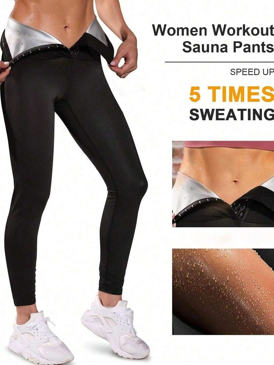 legging-shorts-capri-pant Sauna Sweat Pants for Women High Waist Compression Slimming Leggings Workout Hot Thermo Pant with Adjustable hook-and-eye closures 