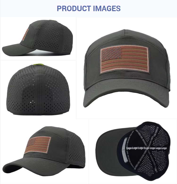 Sports Caps 7 Panel Laser Cut Perforated Ventilated US Embroidered Flag Patch Tactical Baseball Cap Quick Dry Breathable Outdoor Sports Hat