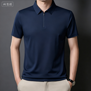 Men's Business Polos Men's Seamless Ice-Silk Zip-Placket Polo Shirt