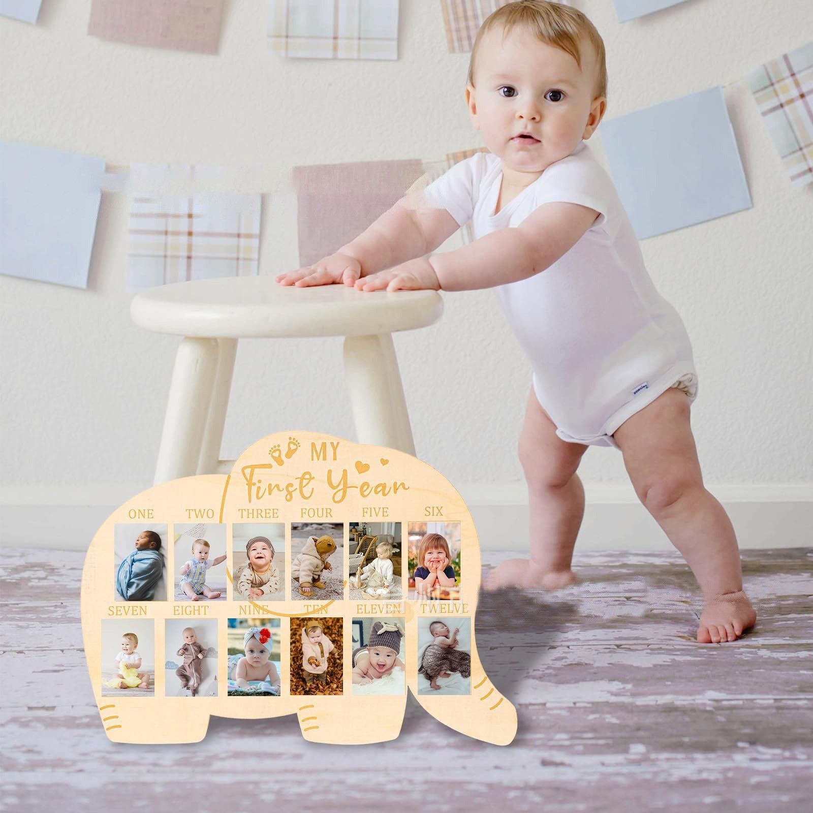 Infant Baptism Newborn Elephant Milestone Photo Frame Ornament