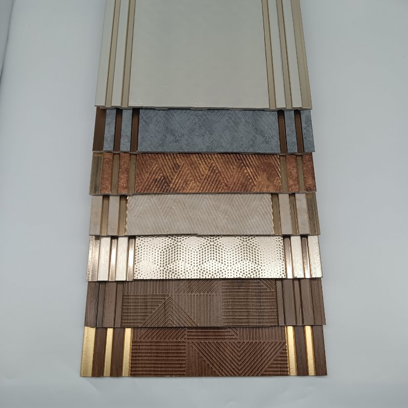 fluted wall panel PS Carved Leaf Fluted Wall Panel with Metal Trim, Embossed Decorative Slat Board