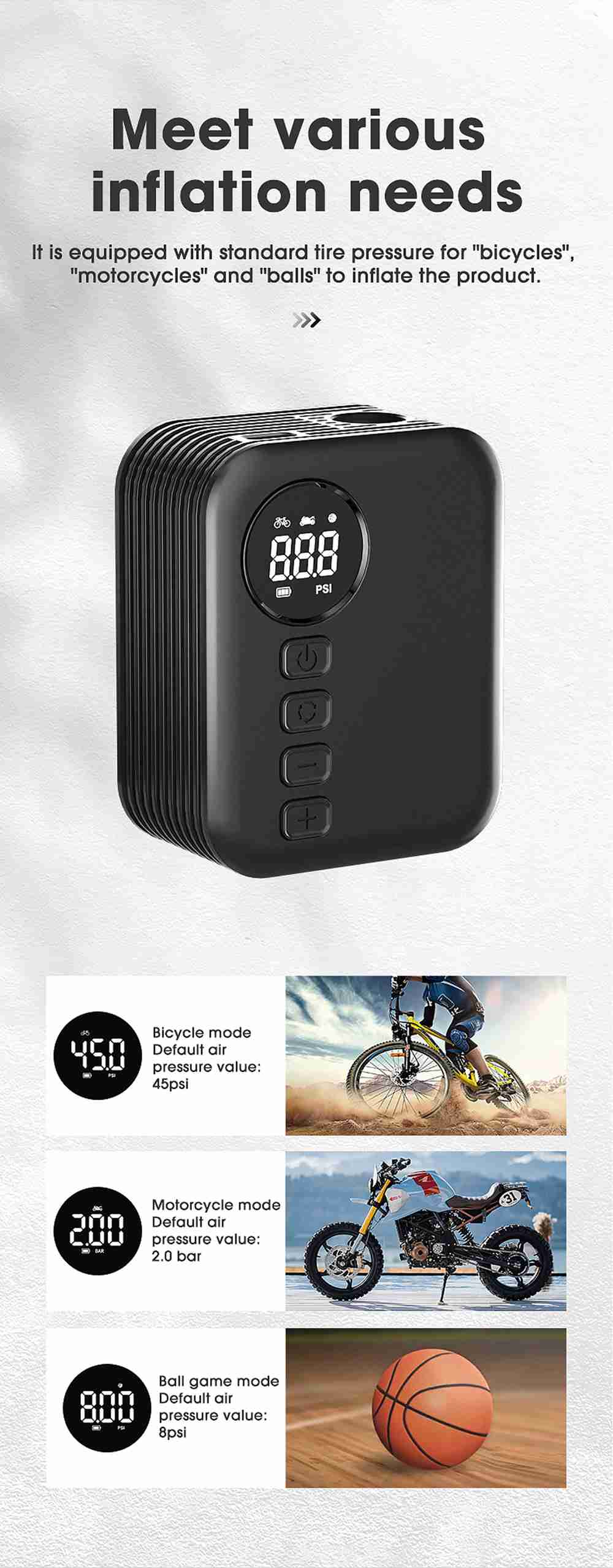 Brushless bicycle pump Ultra-Mini Wireless Portable Air Pump — Brushless Motor, 150 PSI, Digital Display