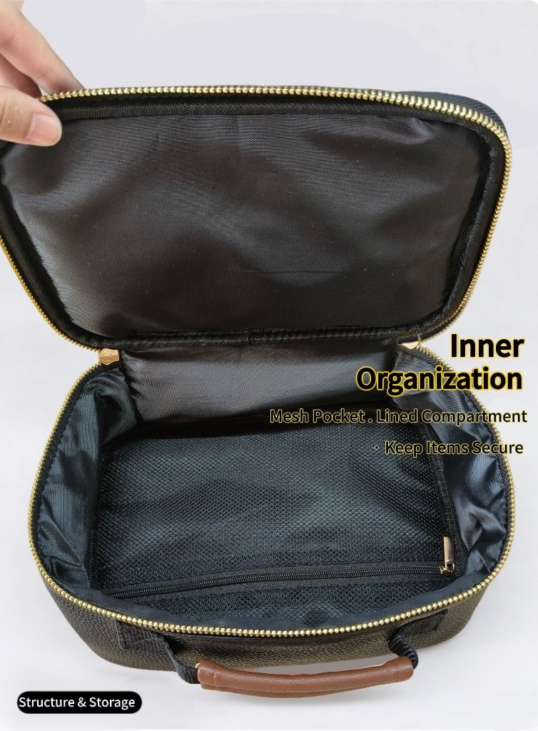Makeup bag Black Leather Cosmetic Bag