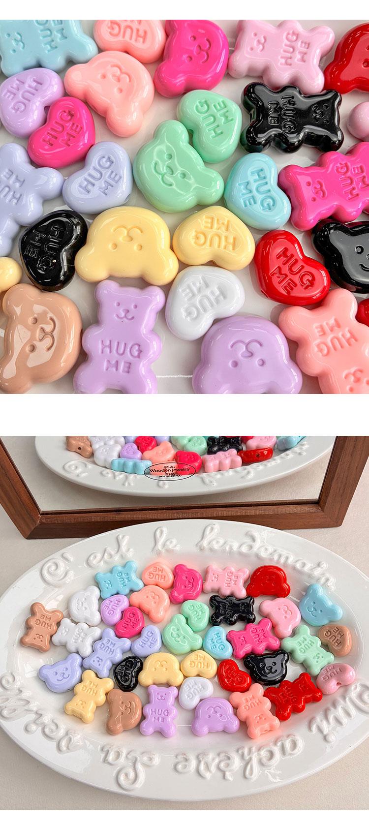 Solid Color Acrylic Beads solid HUGME bear heart -693 694 695