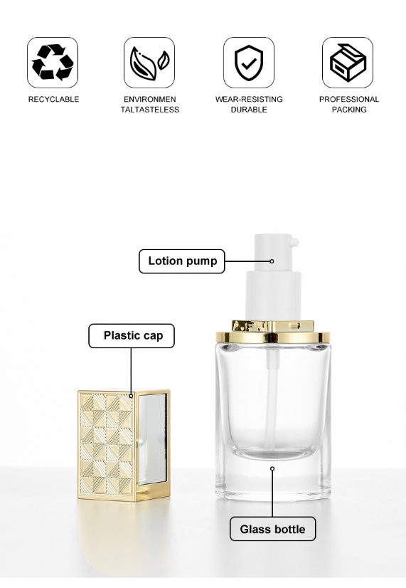 base de maquillaje líquida 30ml Premium Diamond-Pattern Glass Foundation Bottle – Customizable Colors