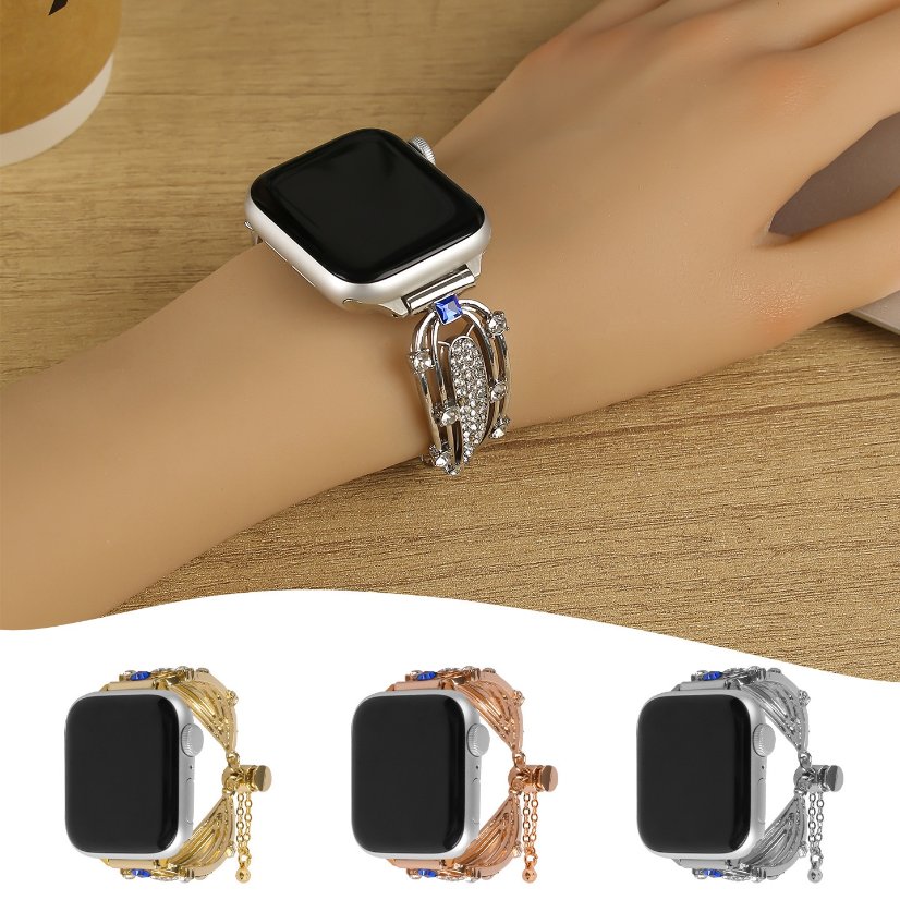 Alloy watch band  Hollow Teardrop Rhinestone Metal Strap for Apple Watch All Series