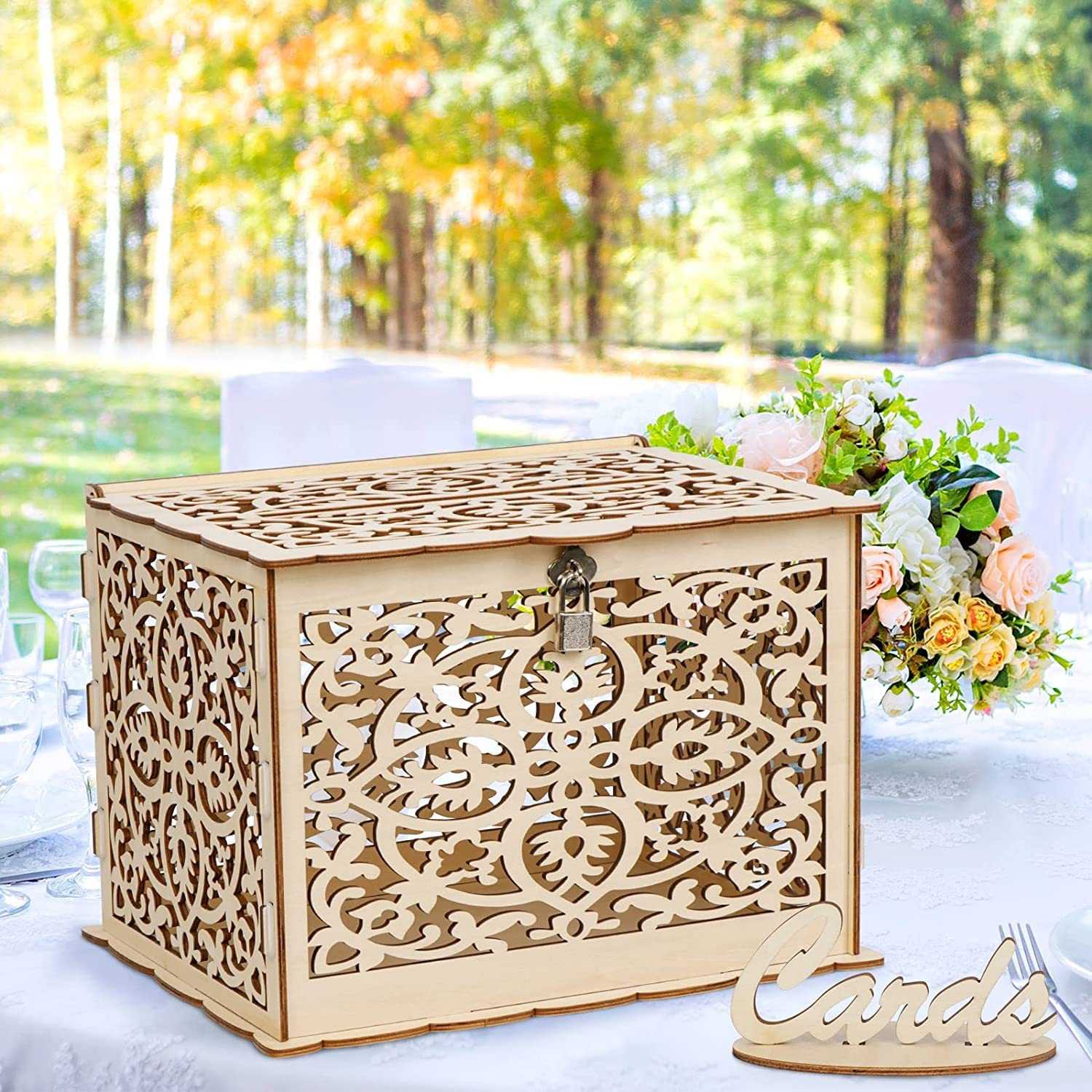 Wedding Supplies Wooden Hollow Wedding Card Storage Box with Sign