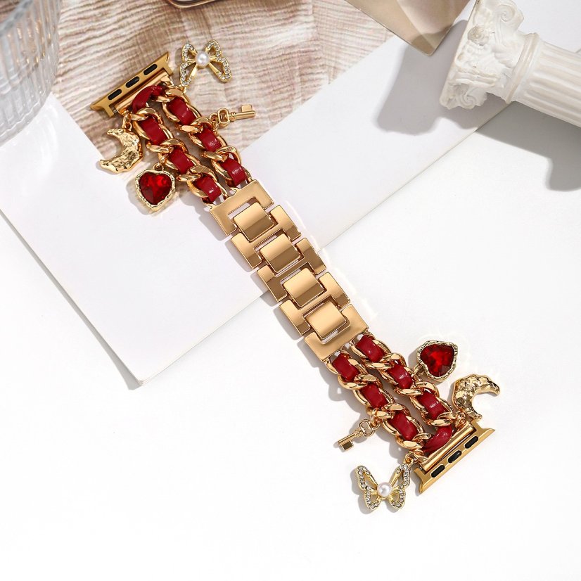 Watch strap Chanel-Style Wine Glass Charm Heart Strap for Apple Watch All Series