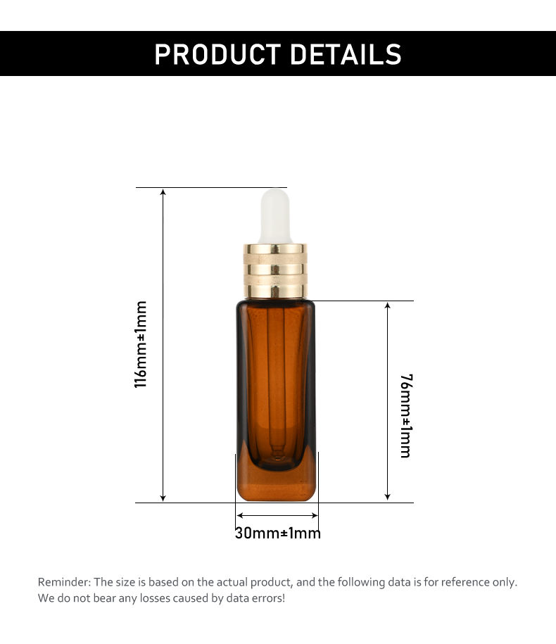 frasco cuentagotas 30ml Square Essential Oil Bottle for Serums